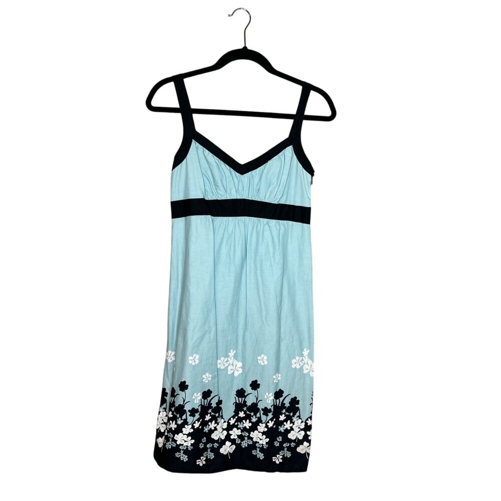 Loft‎ Babydoll Y2K Dress Size 2 Knee Length Floral Fairy Garden Contrast Blue